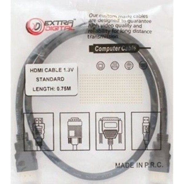 Extradigital Відео кабель HDMI to HDMI, 0.75m, позолочені конектори, 1.3V